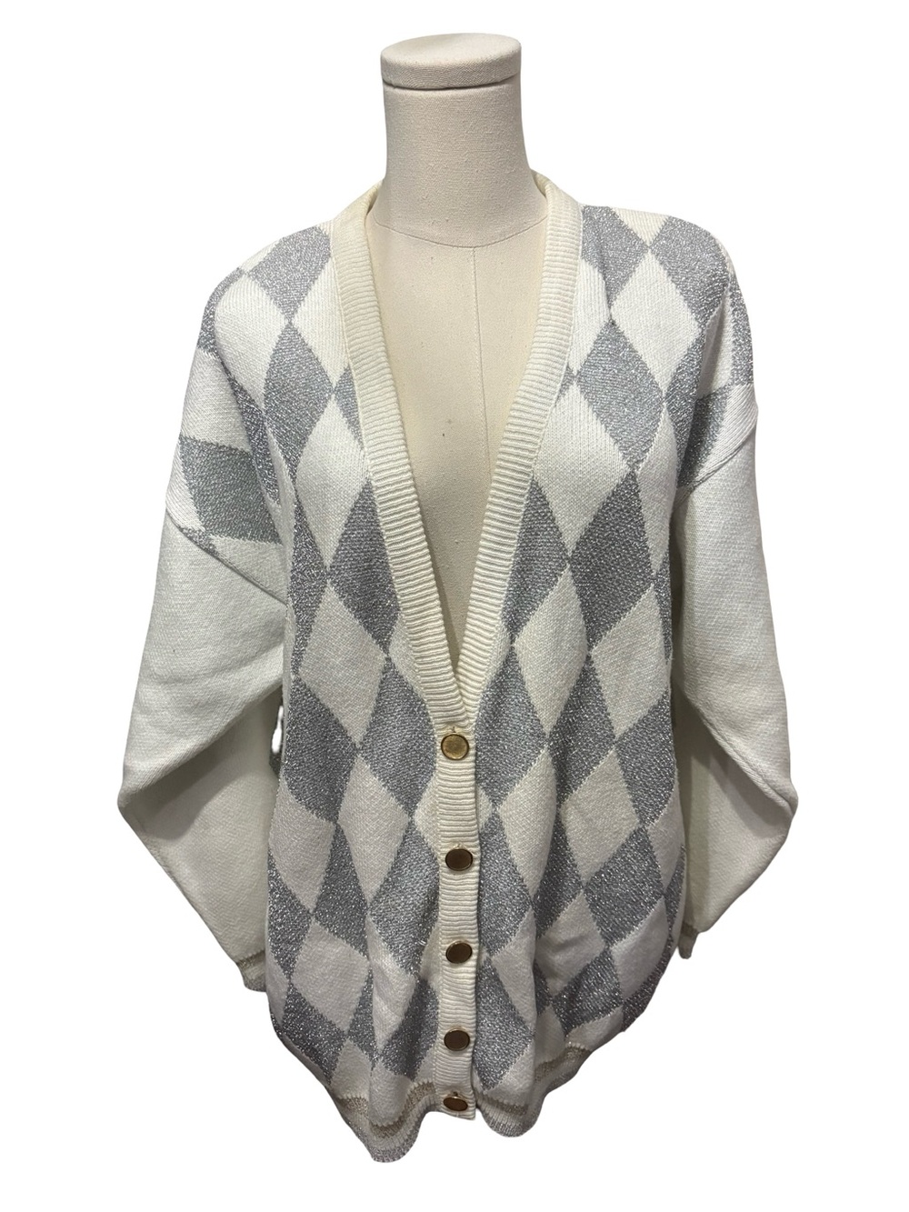 Vintage Pierre Cardin Argyle oversize cardigan - size L